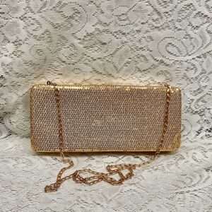 Vintage, Gold Metallic Evening Clutch-Crossbody 10in x 5in x 2in